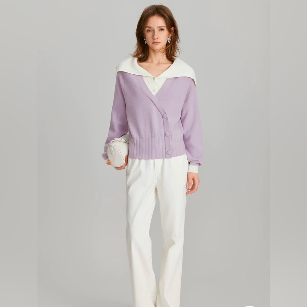 Wool blend flap collar sweater - Picture 3 of 6